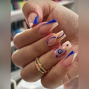 Blue and Nude Nail Art Design
